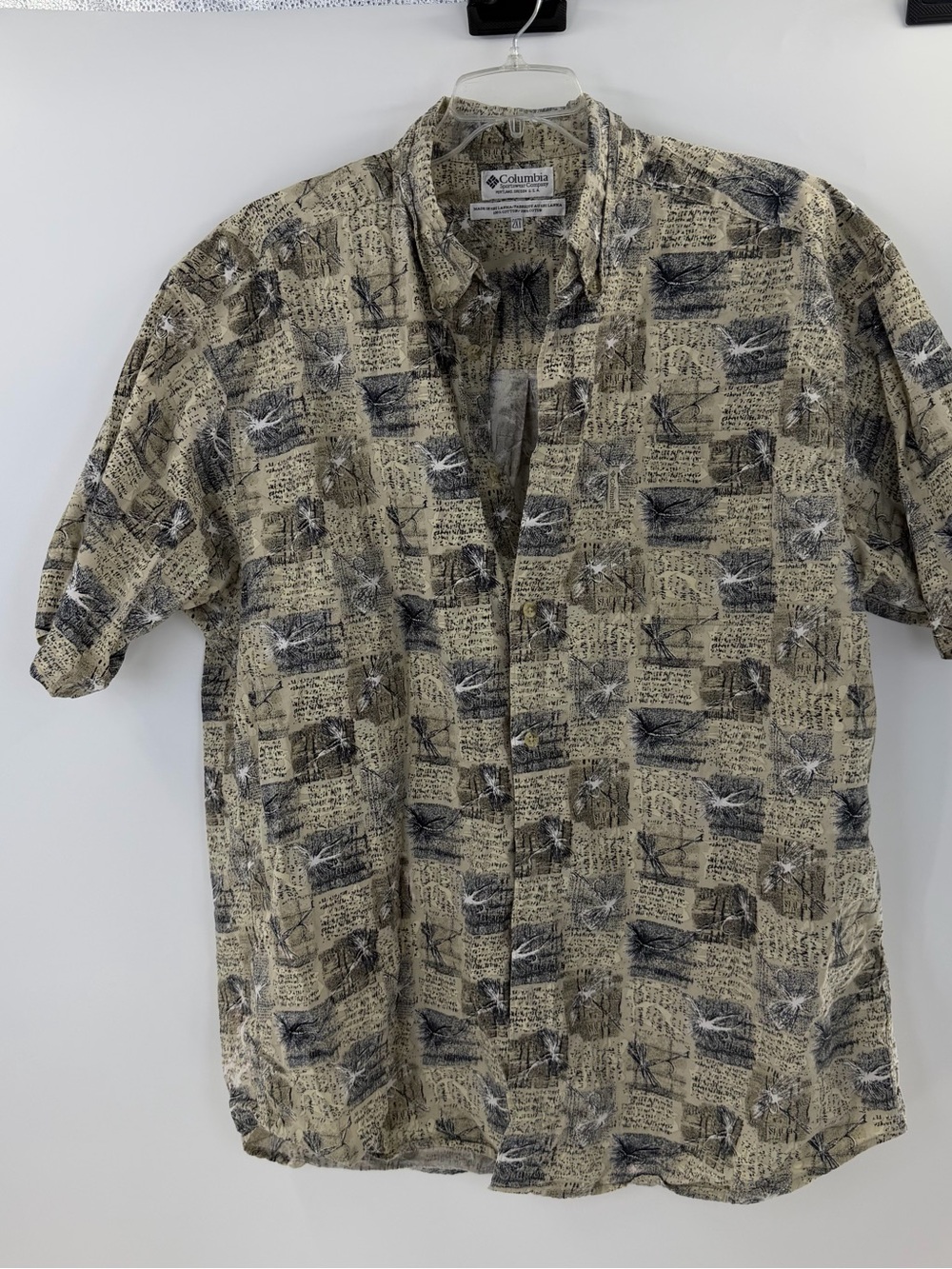 Vintage Columbia Sportswear Fishing Print Button Up Shirt 2XT